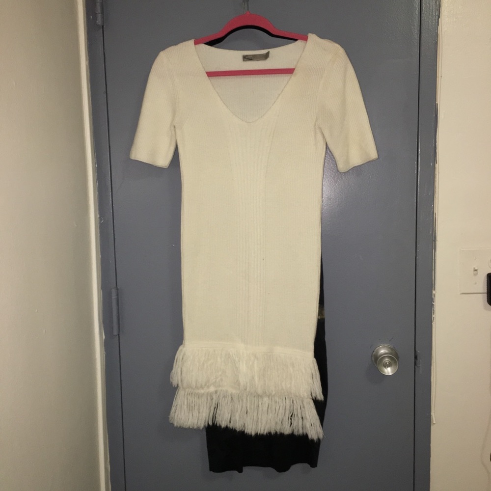 ASOS cream sweater dress fringe